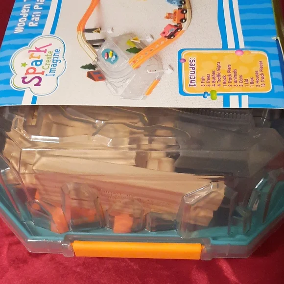Spark Create Imagine Wooden Train Set - Blue, Orange, Red - Picture 5 of 6
